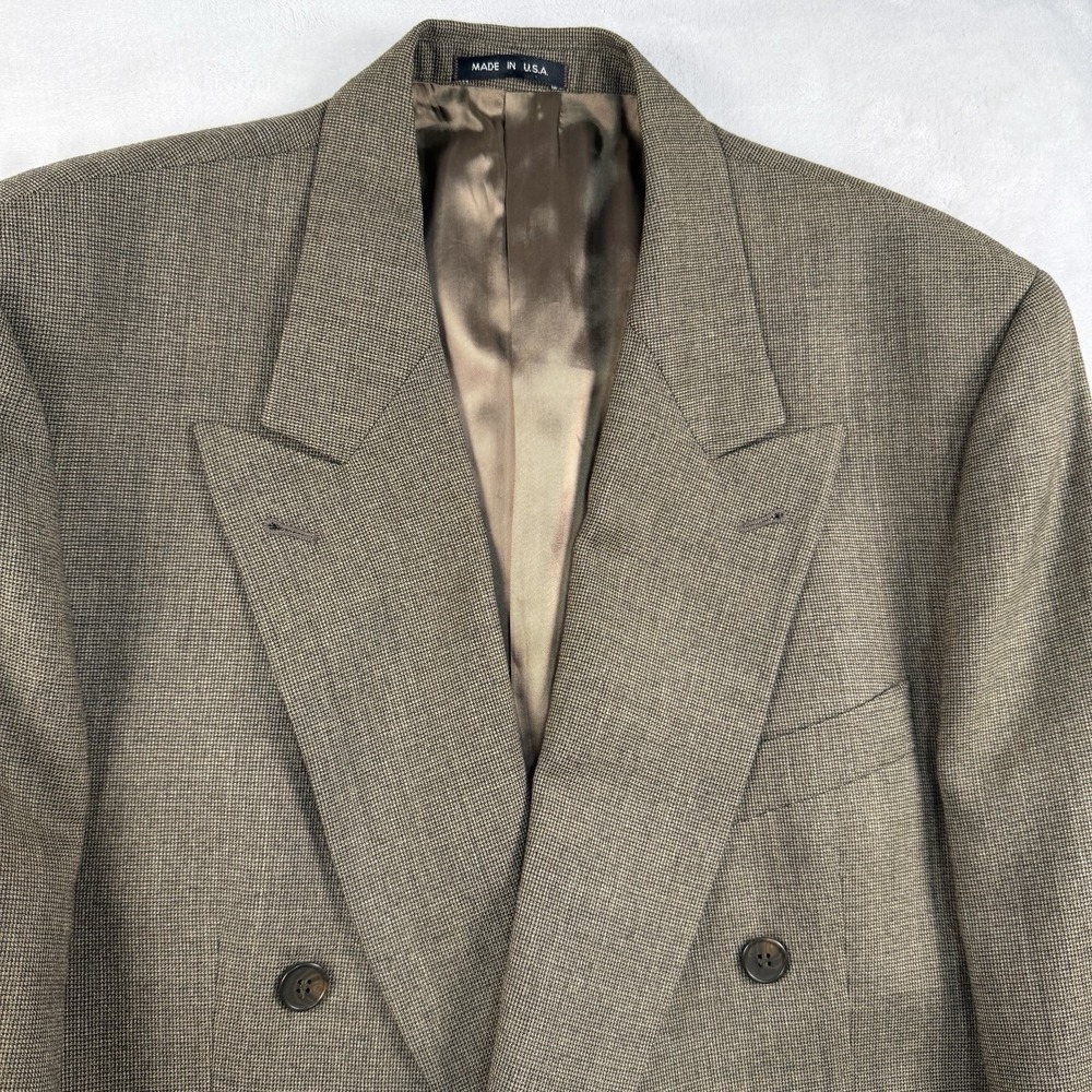 Vtg Joseph Abboud Double Breasted Coat 41R Black Brown Houndstooth Peak Lapel